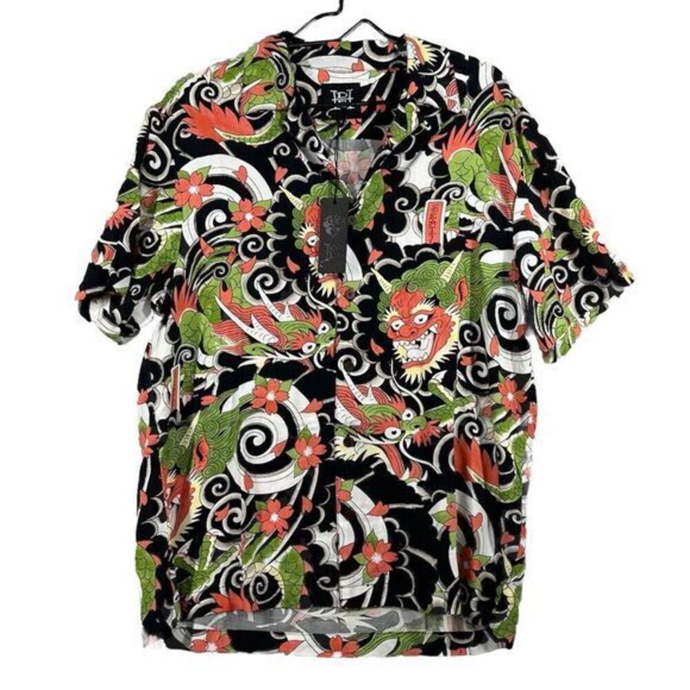 Ed Hardy Aloha Style Shirt Mens M Dragon Tattoo Print Soft Hawaiian‎ Button Up